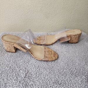 Schutz Clear Cork Block Heel Sandals Womens Size 7.5B